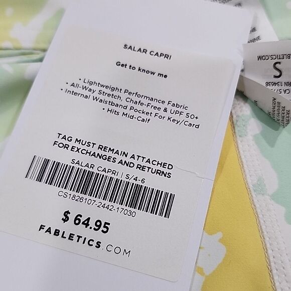 Fabletics Salar Capri Yellow Green Leggings Small Cropped Activewear Athleisure - Picture 6 of 6